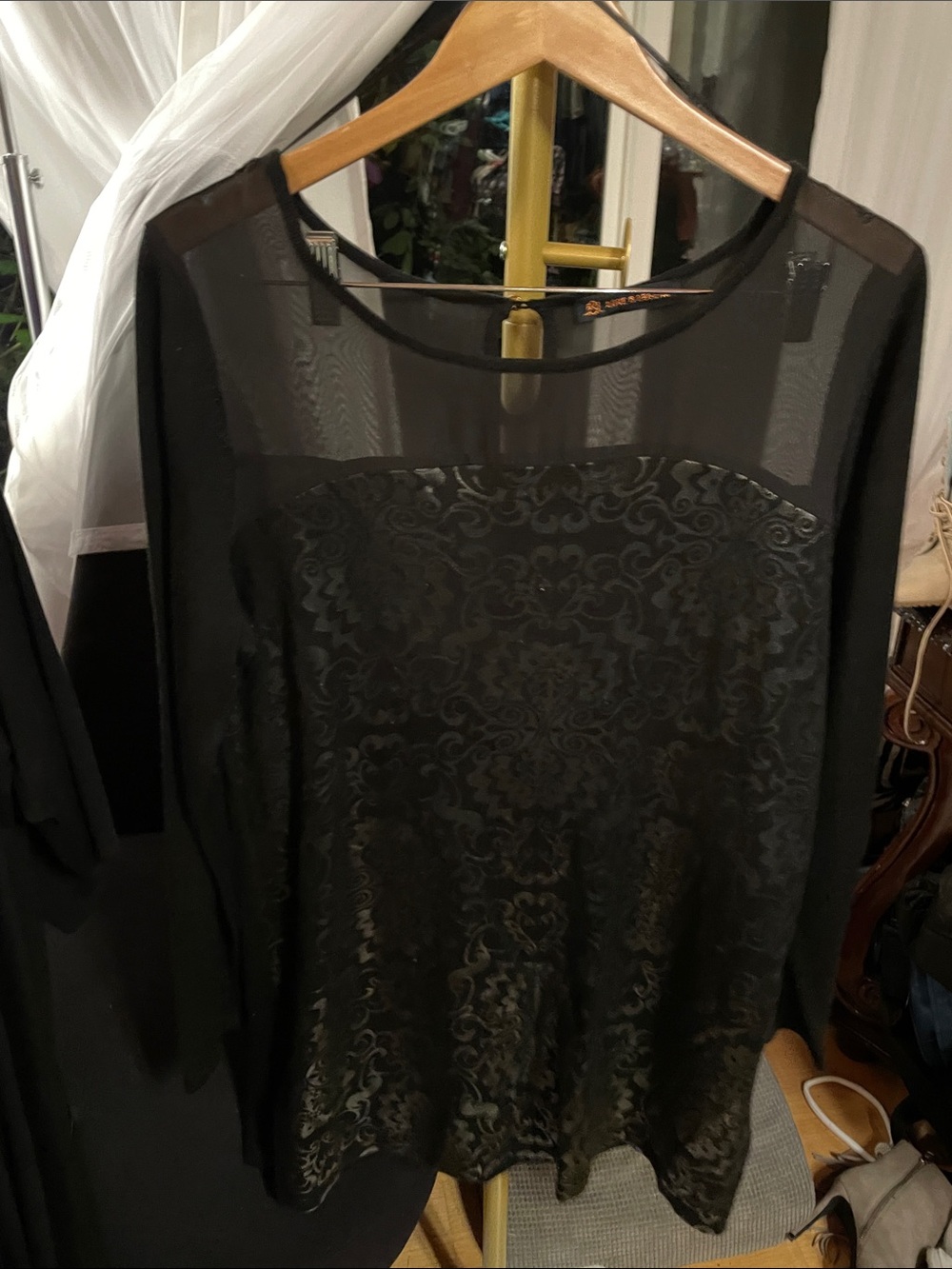 Love & Legend Black Sheer Long-Sleeve Jacquard Overlay Dress